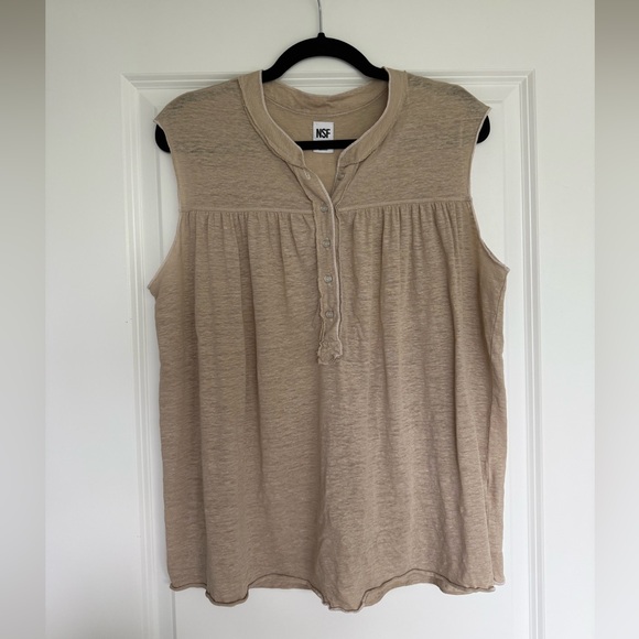 NSF Linen Tank Top with Buttons in Beige Tan size Women's Small - Picture 1 of 4